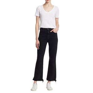 J Brand Julia High-Rise Frayed Hem Crop Flare Jeans Black